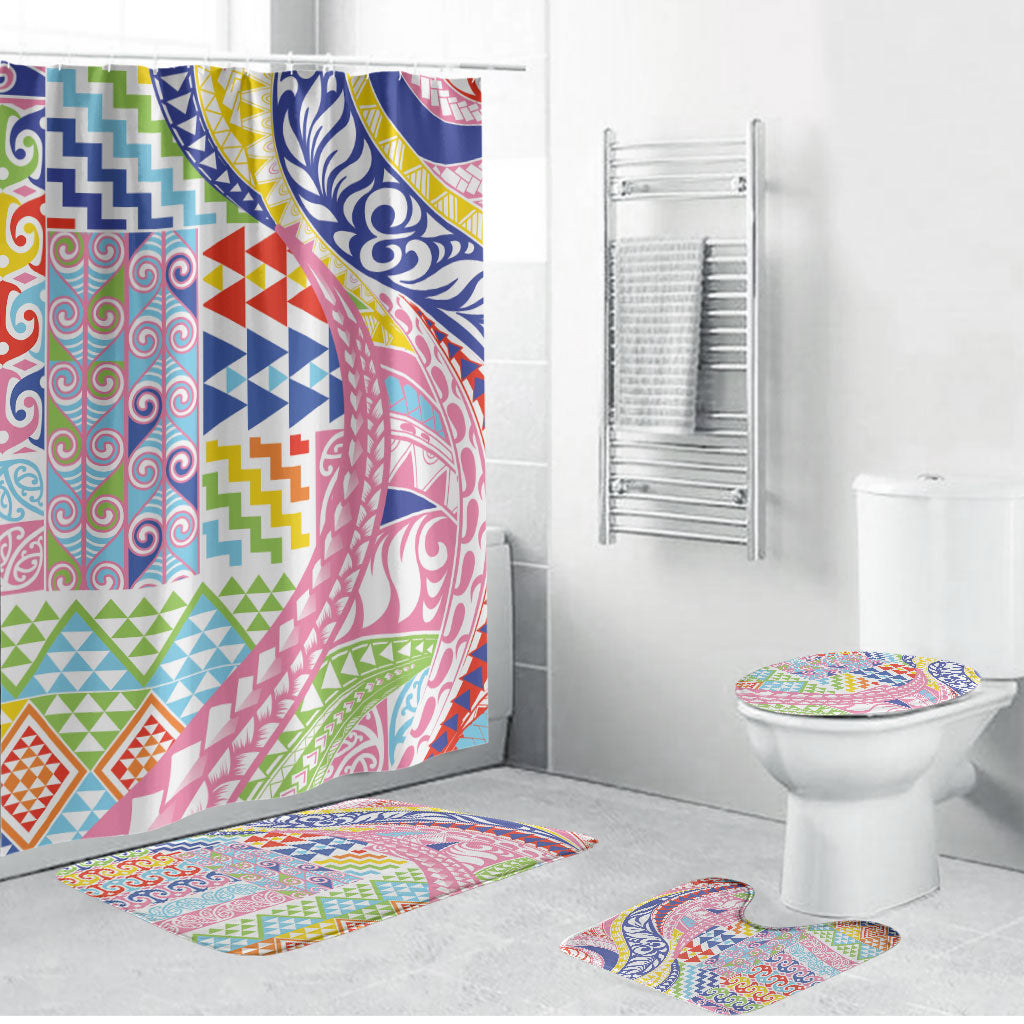 Maori Kowhaiwhai Taniko Patchwork Rainbow Motifs Bathroom Set