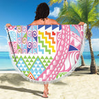 Maori Kowhaiwhai Taniko Patchwork Rainbow Motifs Beach Blanket