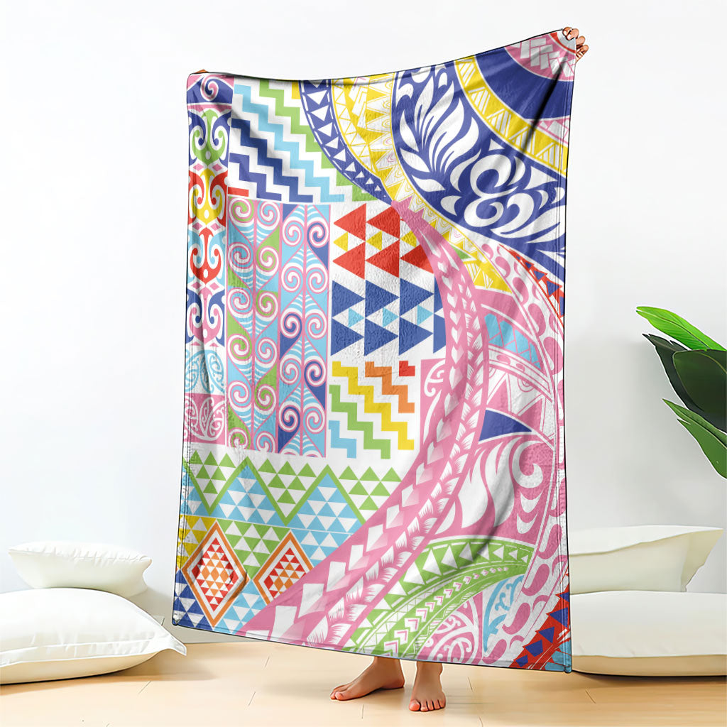 Maori Kowhaiwhai Taniko Patchwork Rainbow Motifs Blanket
