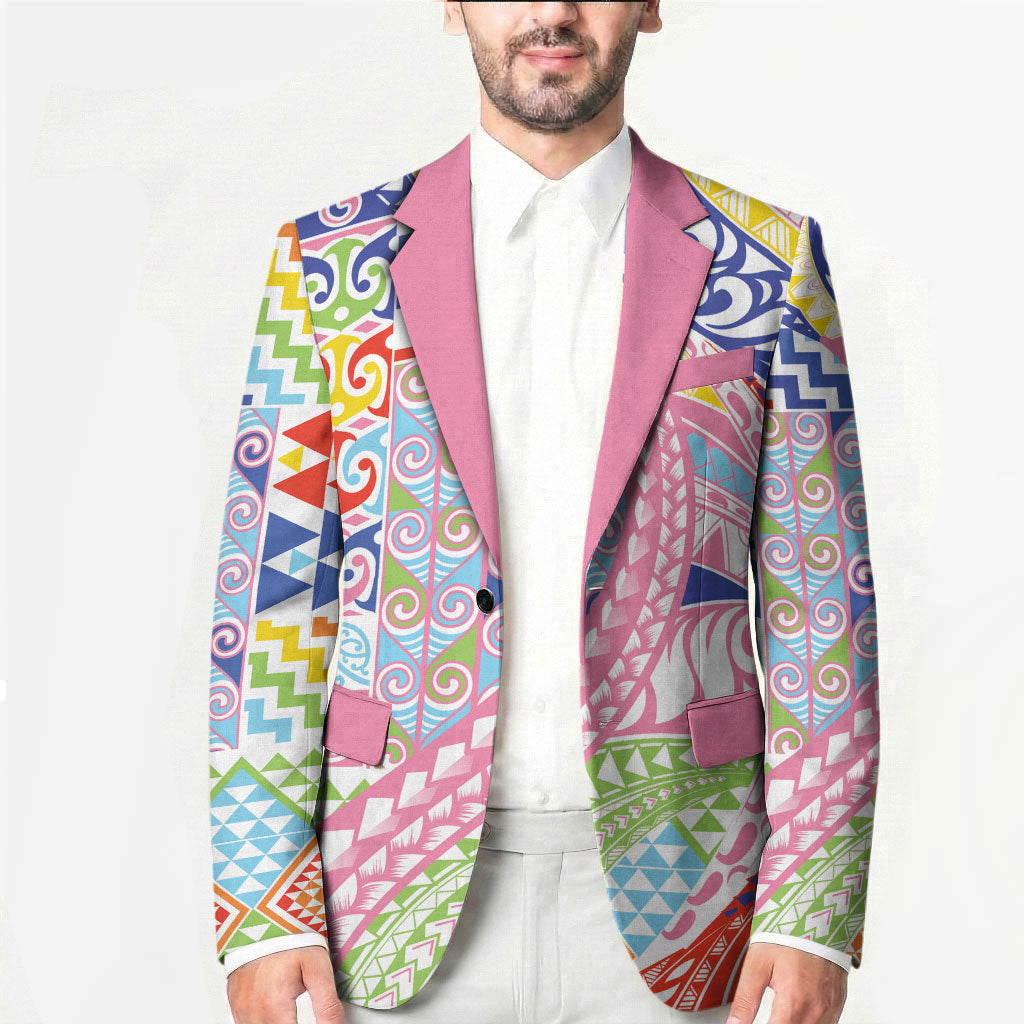 Maori Kowhaiwhai Taniko Patchwork Rainbow Motifs Blazer