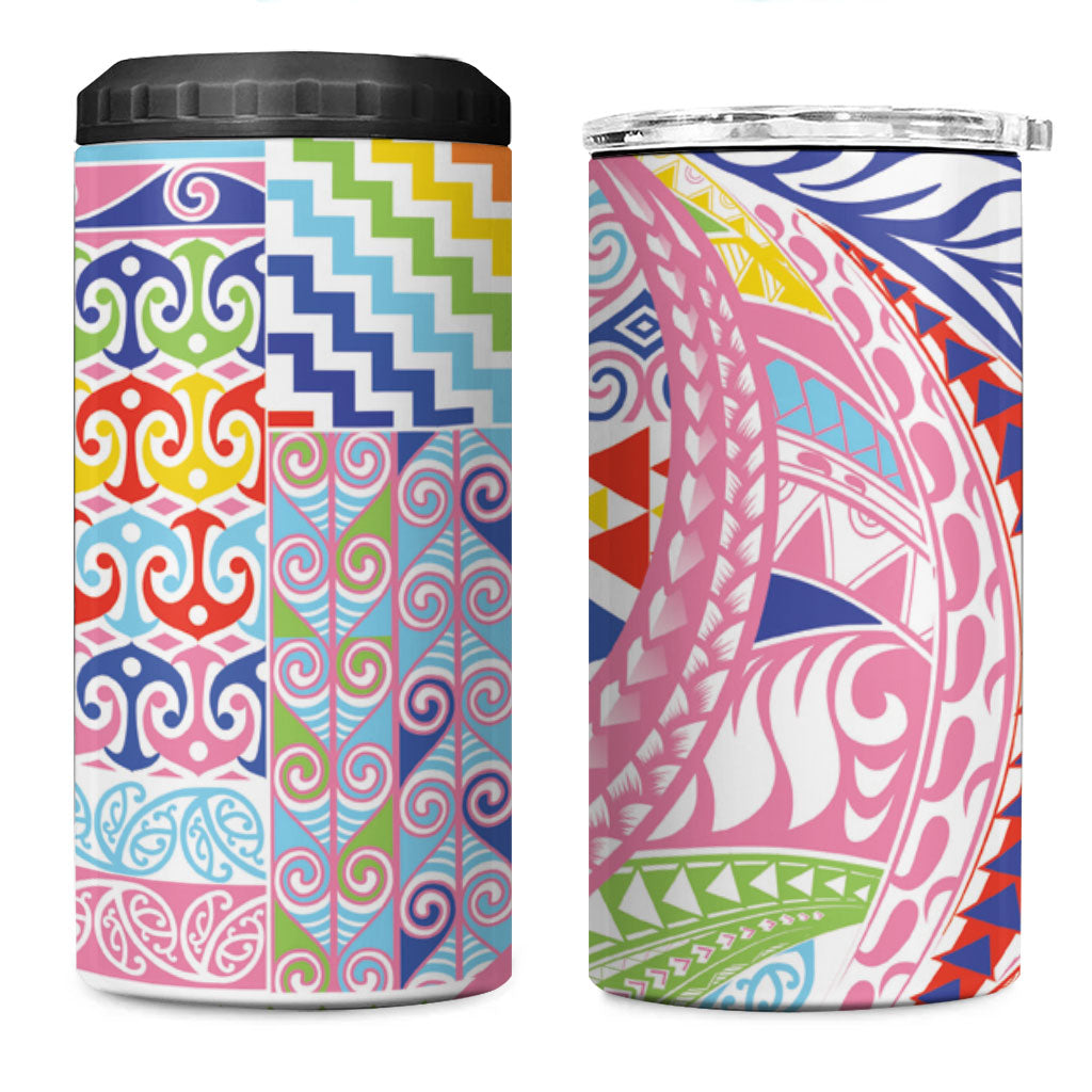 Maori Kowhaiwhai Taniko Patchwork Rainbow Motifs 4 in 1 Can Cooler Tumbler