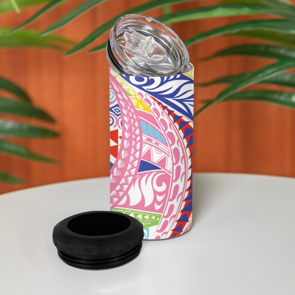 Maori Kowhaiwhai Taniko Patchwork Rainbow Motifs 4 in 1 Can Cooler Tumbler