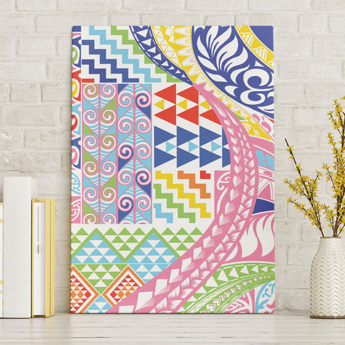 Maori Kowhaiwhai Taniko Patchwork Rainbow Motifs Canvas Wall Art