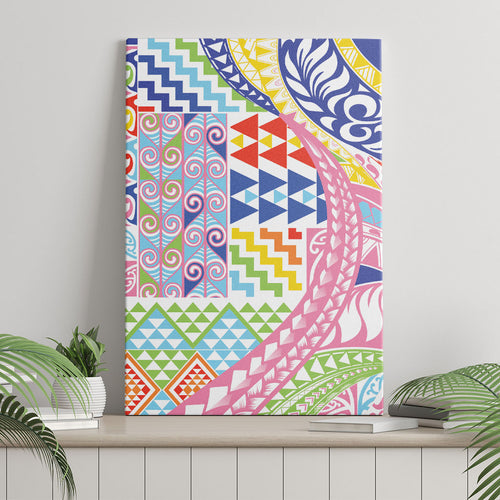 Maori Kowhaiwhai Taniko Patchwork Rainbow Motifs Canvas Wall Art