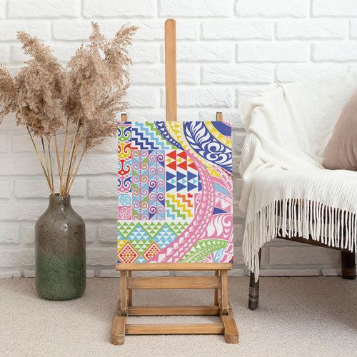Maori Kowhaiwhai Taniko Patchwork Rainbow Motifs Canvas Wall Art