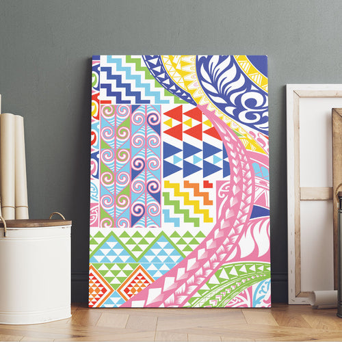 Maori Kowhaiwhai Taniko Patchwork Rainbow Motifs Canvas Wall Art