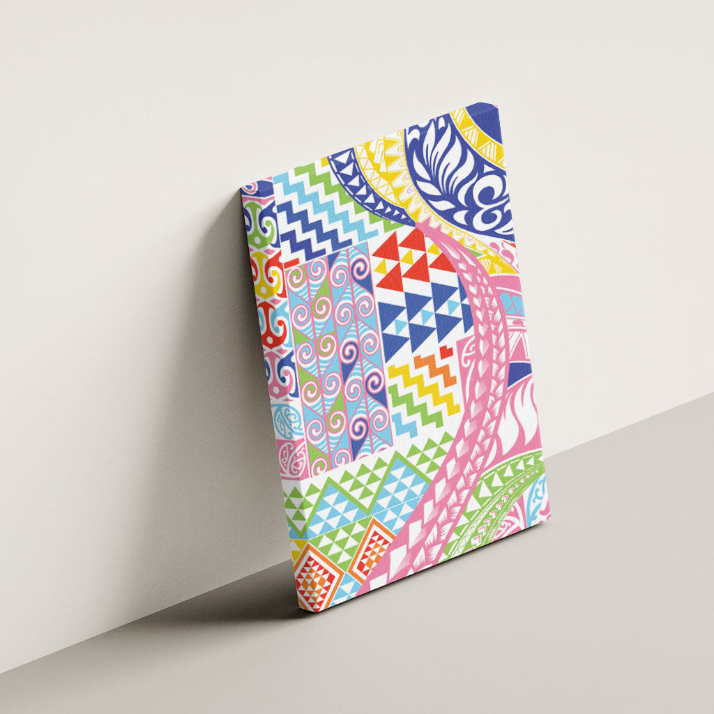 Maori Kowhaiwhai Taniko Patchwork Rainbow Motifs Canvas Wall Art