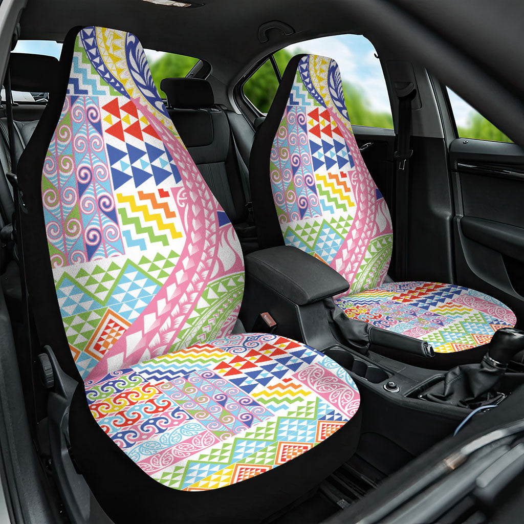 Maori Kowhaiwhai Taniko Patchwork Rainbow Motifs Car Seat Cover