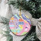 Maori Kowhaiwhai Taniko Patchwork Rainbow Motifs Ceramic Ornament