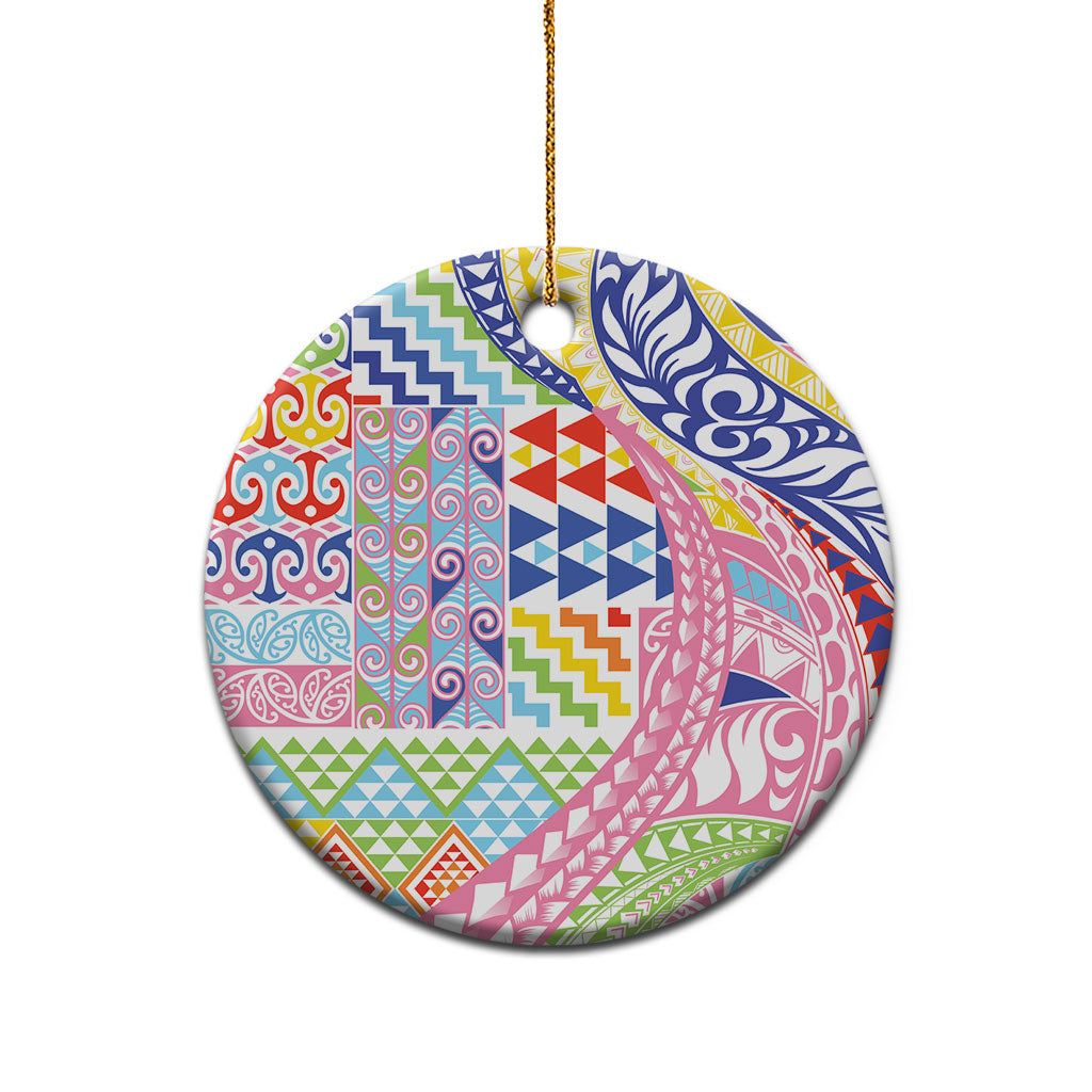 Maori Kowhaiwhai Taniko Patchwork Rainbow Motifs Ceramic Ornament