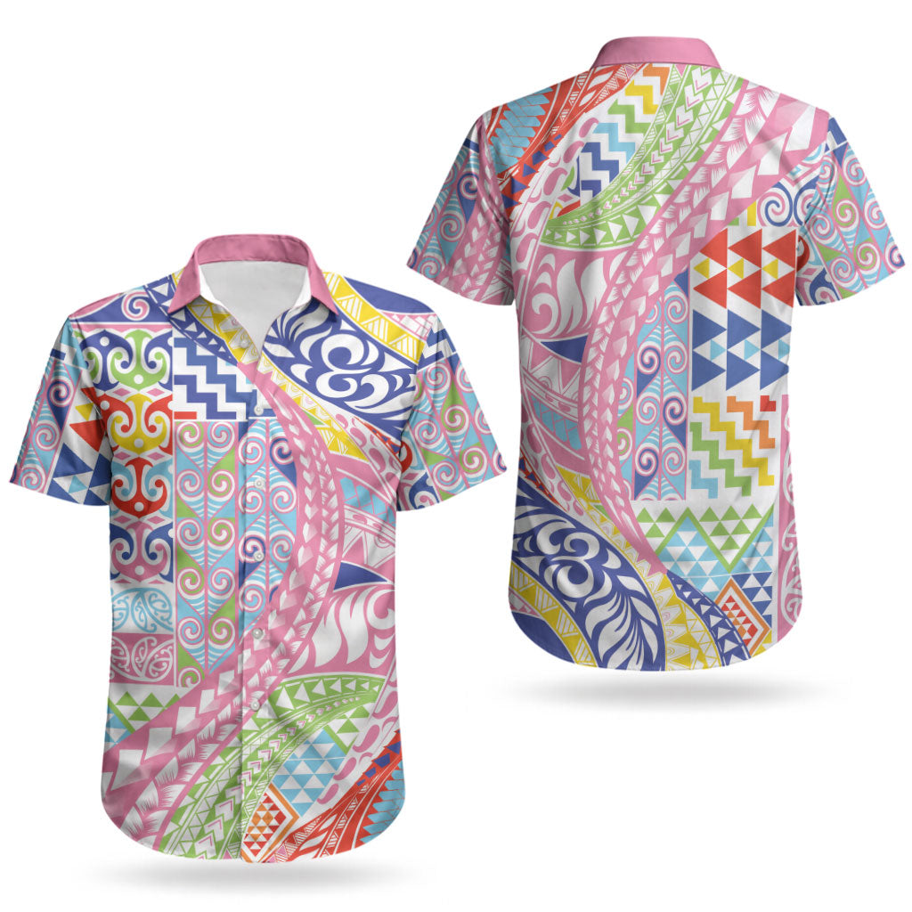 Maori Kowhaiwhai Taniko Patchwork Rainbow Motifs Couples Matching Summer Maxi Dress and Hawaiian Shirt