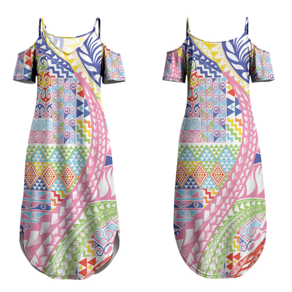 Maori Kowhaiwhai Taniko Patchwork Rainbow Motifs Couples Matching Summer Maxi Dress and Hawaiian Shirt