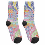 Maori Kowhaiwhai Taniko Patchwork Rainbow Motifs Crew Socks