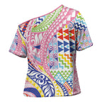 Maori Kowhaiwhai Taniko Patchwork Rainbow Motifs Cross Shoulder Shirt