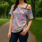 Maori Kowhaiwhai Taniko Patchwork Rainbow Motifs Cross Shoulder Shirt