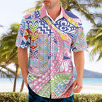 Maori Kowhaiwhai Taniko Patchwork Rainbow Motifs Hawaiian Shirt