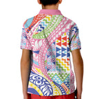 Maori Kowhaiwhai Taniko Patchwork Rainbow Motifs Kid Polo Shirt