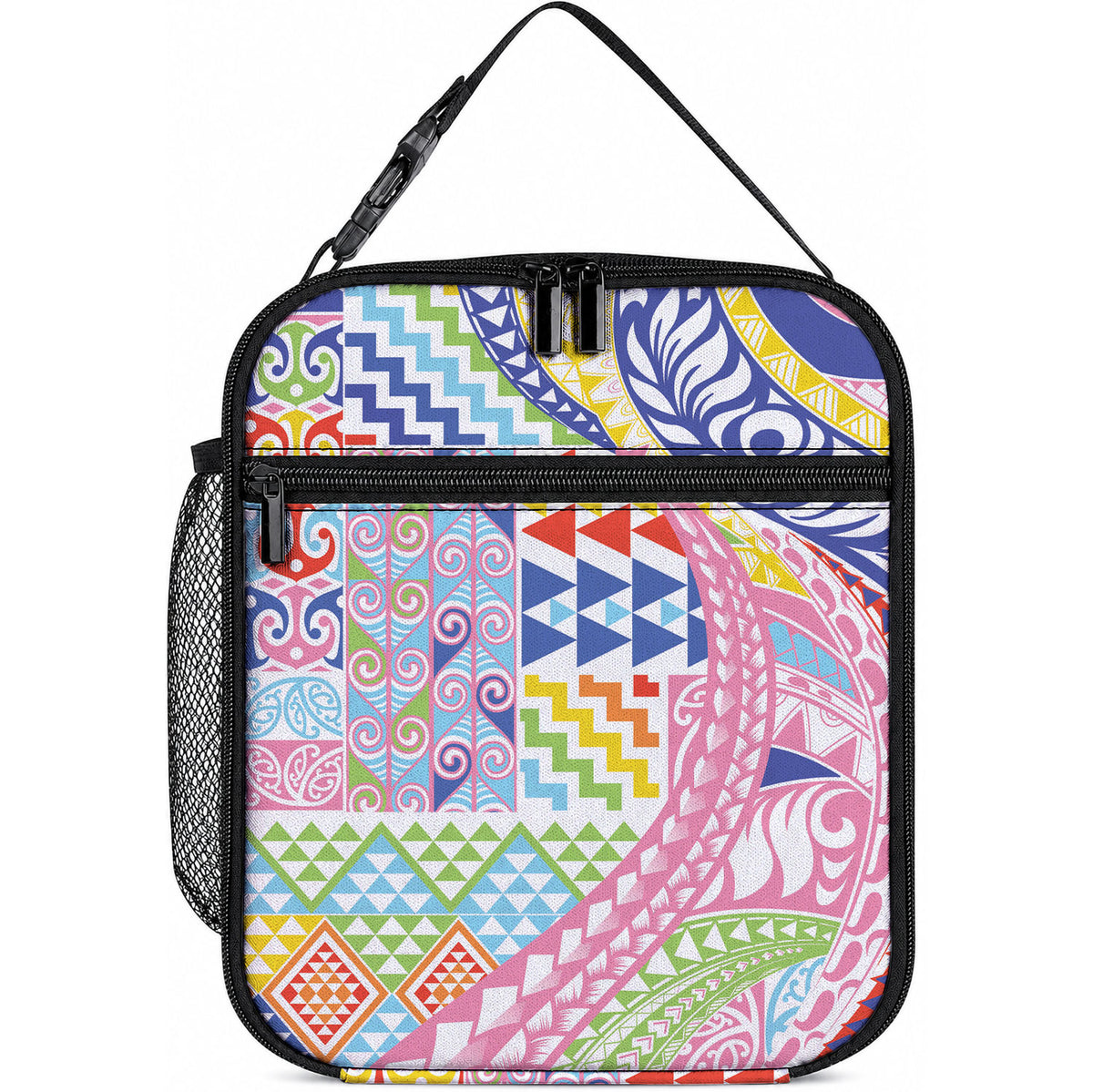 Maori Kowhaiwhai Taniko Patchwork Rainbow Motifs Lunch Bag