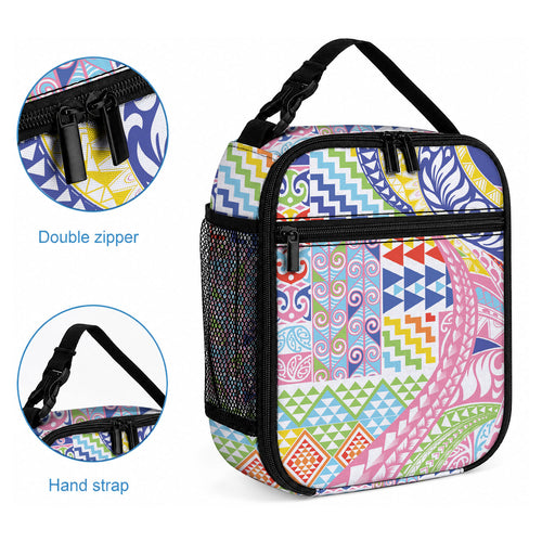Maori Kowhaiwhai Taniko Patchwork Rainbow Motifs Lunch Bag