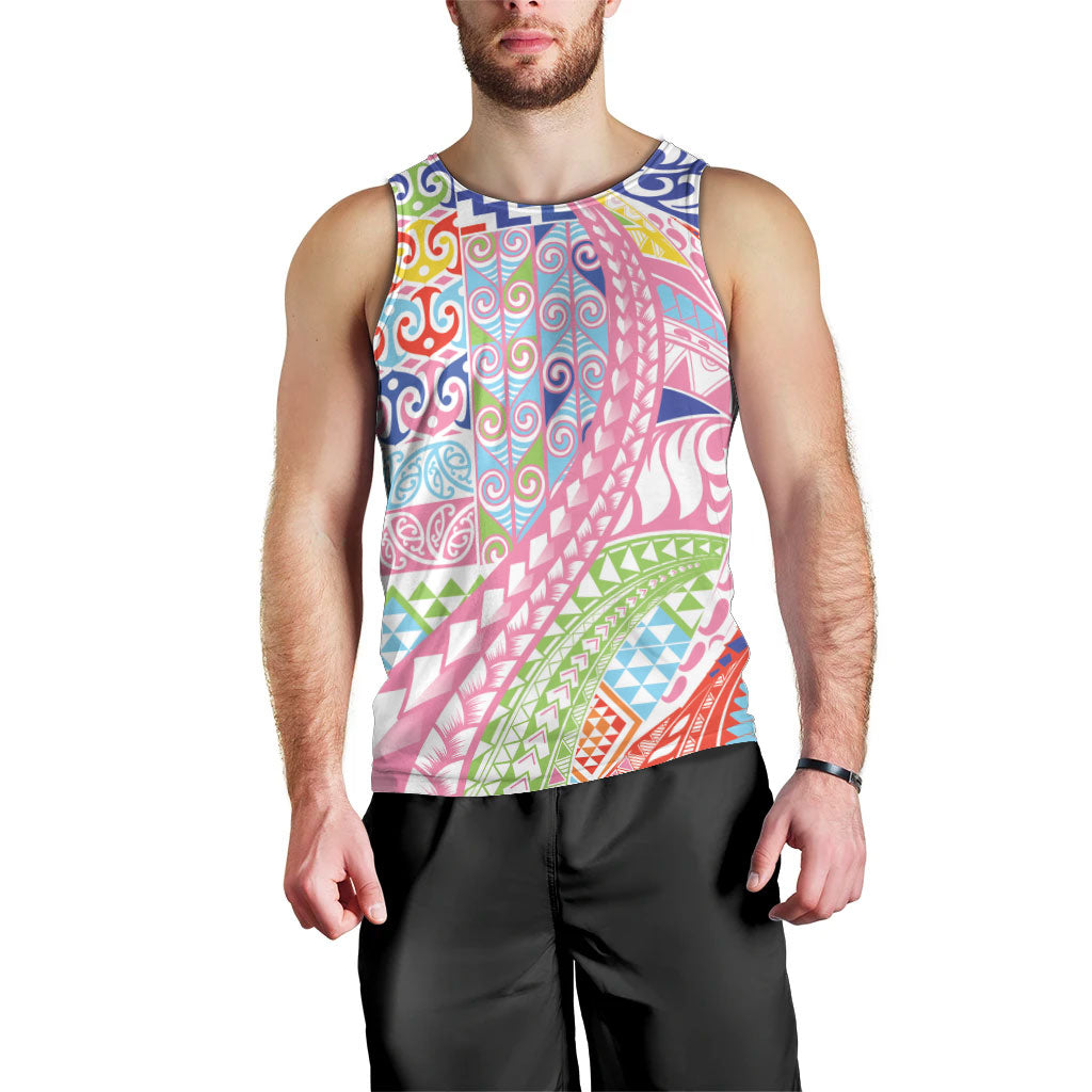 Maori Kowhaiwhai Taniko Patchwork Rainbow Motifs Men Tank Top