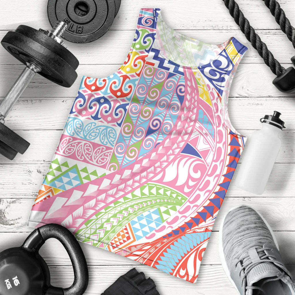 Maori Kowhaiwhai Taniko Patchwork Rainbow Motifs Men Tank Top