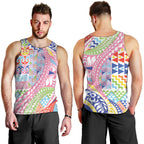 Maori Kowhaiwhai Taniko Patchwork Rainbow Motifs Men Tank Top