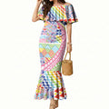 Maori Kowhaiwhai Taniko Patchwork Rainbow Motifs Mermaid Dress