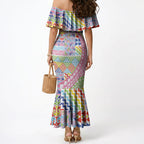 Maori Kowhaiwhai Taniko Patchwork Rainbow Motifs Mermaid Dress