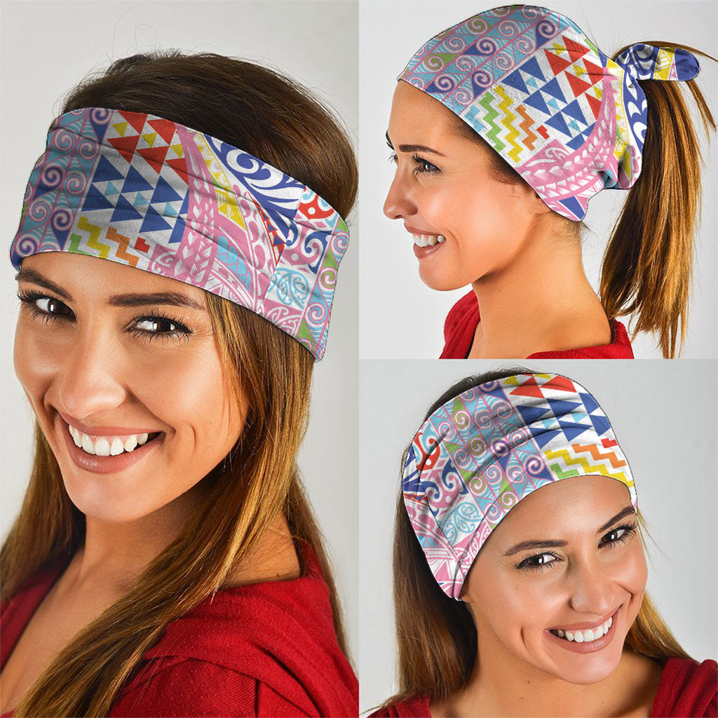 Maori Kowhaiwhai Taniko Patchwork Rainbow Motifs Neck Gaiter