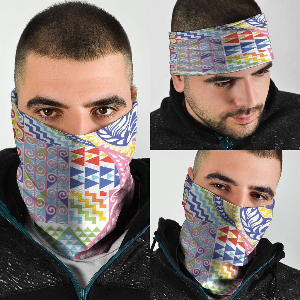 Maori Kowhaiwhai Taniko Patchwork Rainbow Motifs Neck Gaiter