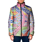 Maori Kowhaiwhai Taniko Patchwork Rainbow Motifs Padded Jacket