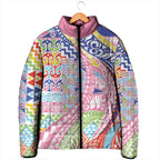 Maori Kowhaiwhai Taniko Patchwork Rainbow Motifs Padded Jacket