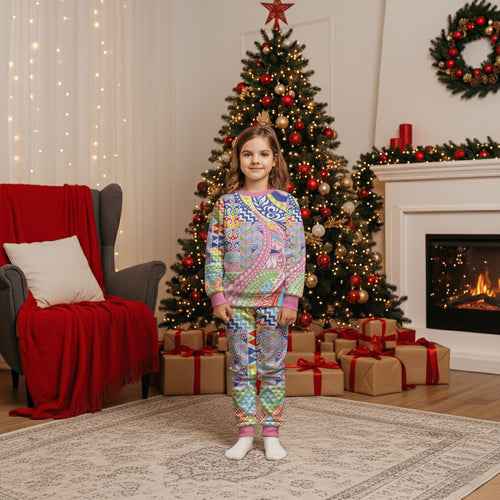 Maori Kowhaiwhai Taniko Patchwork Rainbow Motifs Christmas Pajama Set