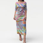 Maori Kowhaiwhai Taniko Patchwork Rainbow Motifs Puletasi