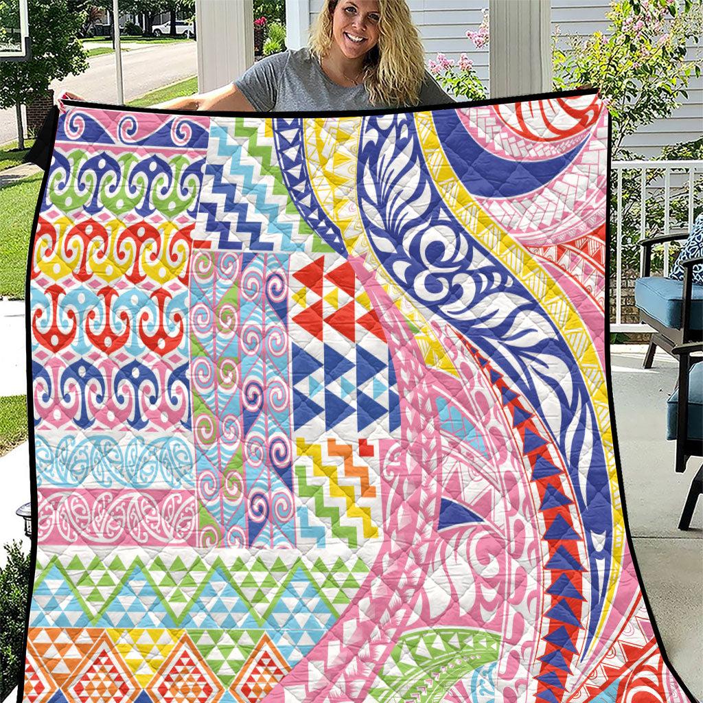 Maori Kowhaiwhai Taniko Patchwork Rainbow Motifs Quilt