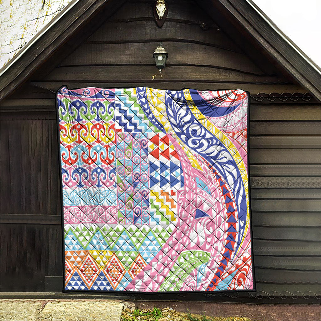 Maori Kowhaiwhai Taniko Patchwork Rainbow Motifs Quilt