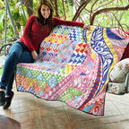 Maori Kowhaiwhai Taniko Patchwork Rainbow Motifs Quilt