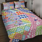 Maori Kowhaiwhai Taniko Patchwork Rainbow Motifs Quilt Bed Set