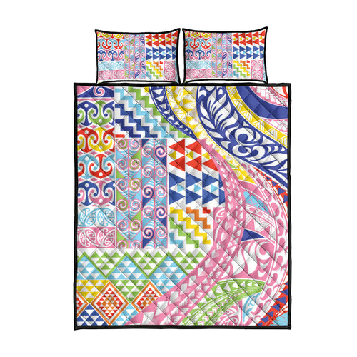 Maori Kowhaiwhai Taniko Patchwork Rainbow Motifs Quilt Bed Set