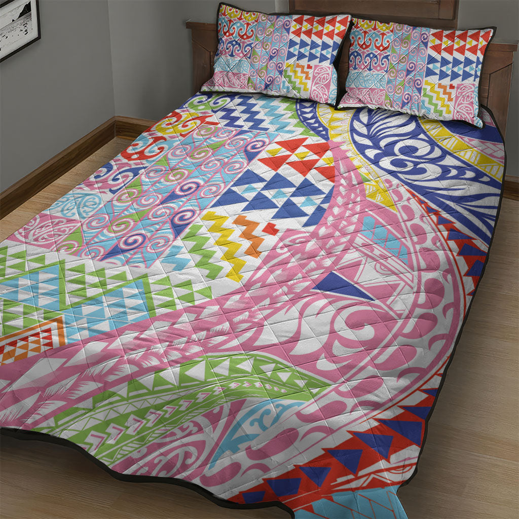 Maori Kowhaiwhai Taniko Patchwork Rainbow Motifs Quilt Bed Set