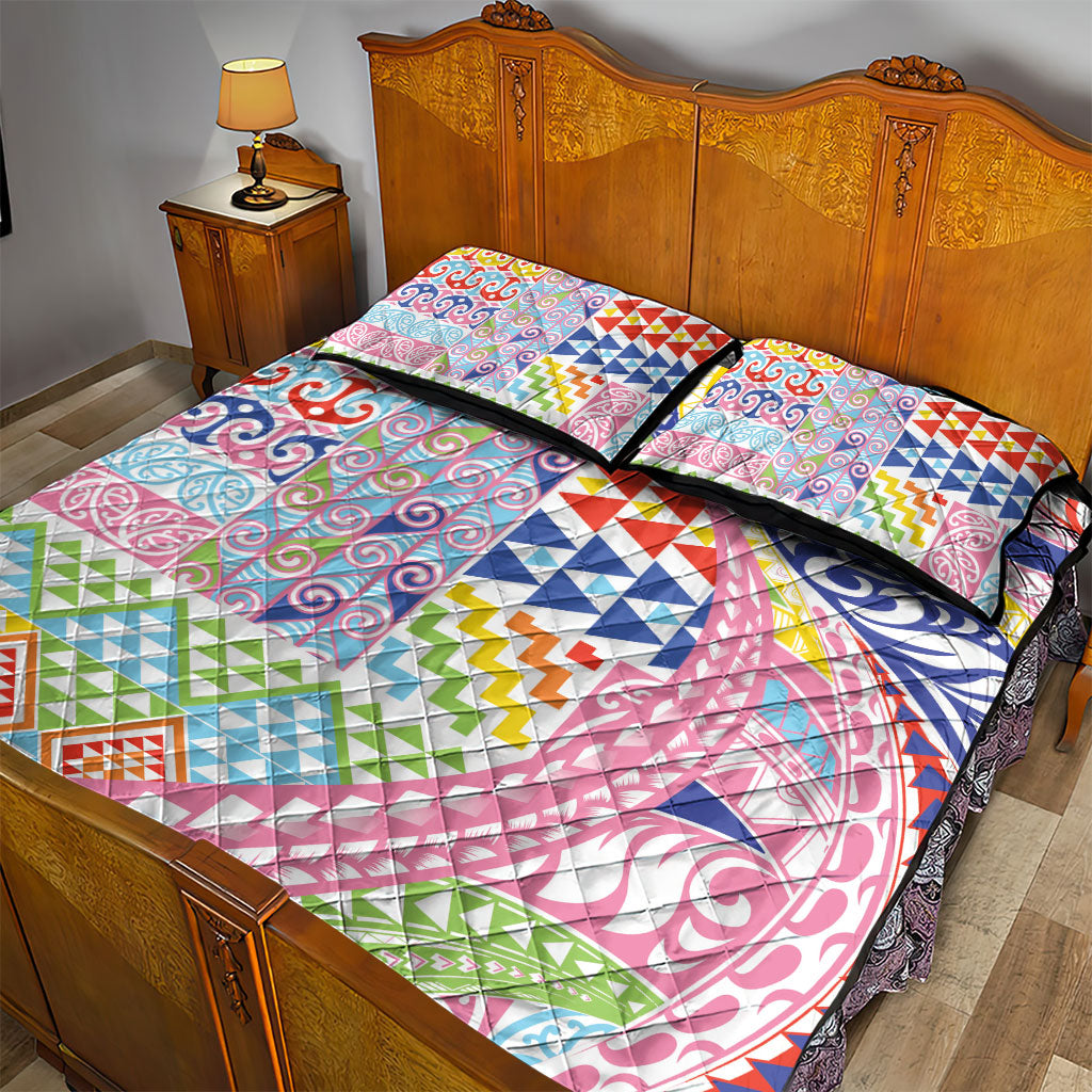 Maori Kowhaiwhai Taniko Patchwork Rainbow Motifs Quilt Bed Set