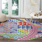 Maori Kowhaiwhai Taniko Patchwork Rainbow Motifs Round Carpet