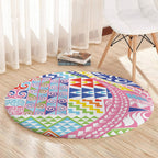 Maori Kowhaiwhai Taniko Patchwork Rainbow Motifs Round Carpet