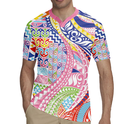 Maori Kowhaiwhai Taniko Patchwork Rainbow Motifs Rugby Jersey