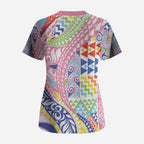 Maori Kowhaiwhai Taniko Patchwork Rainbow Motifs Scrub Top