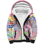 Maori Kowhaiwhai Taniko Patchwork Rainbow Motifs Sherpa Hoodie