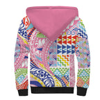 Maori Kowhaiwhai Taniko Patchwork Rainbow Motifs Sherpa Hoodie