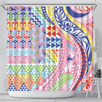 Maori Kowhaiwhai Taniko Patchwork Rainbow Motifs Shower Curtain
