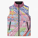 Maori Kowhaiwhai Taniko Patchwork Rainbow Motifs Sleeveless Puffer Jacket