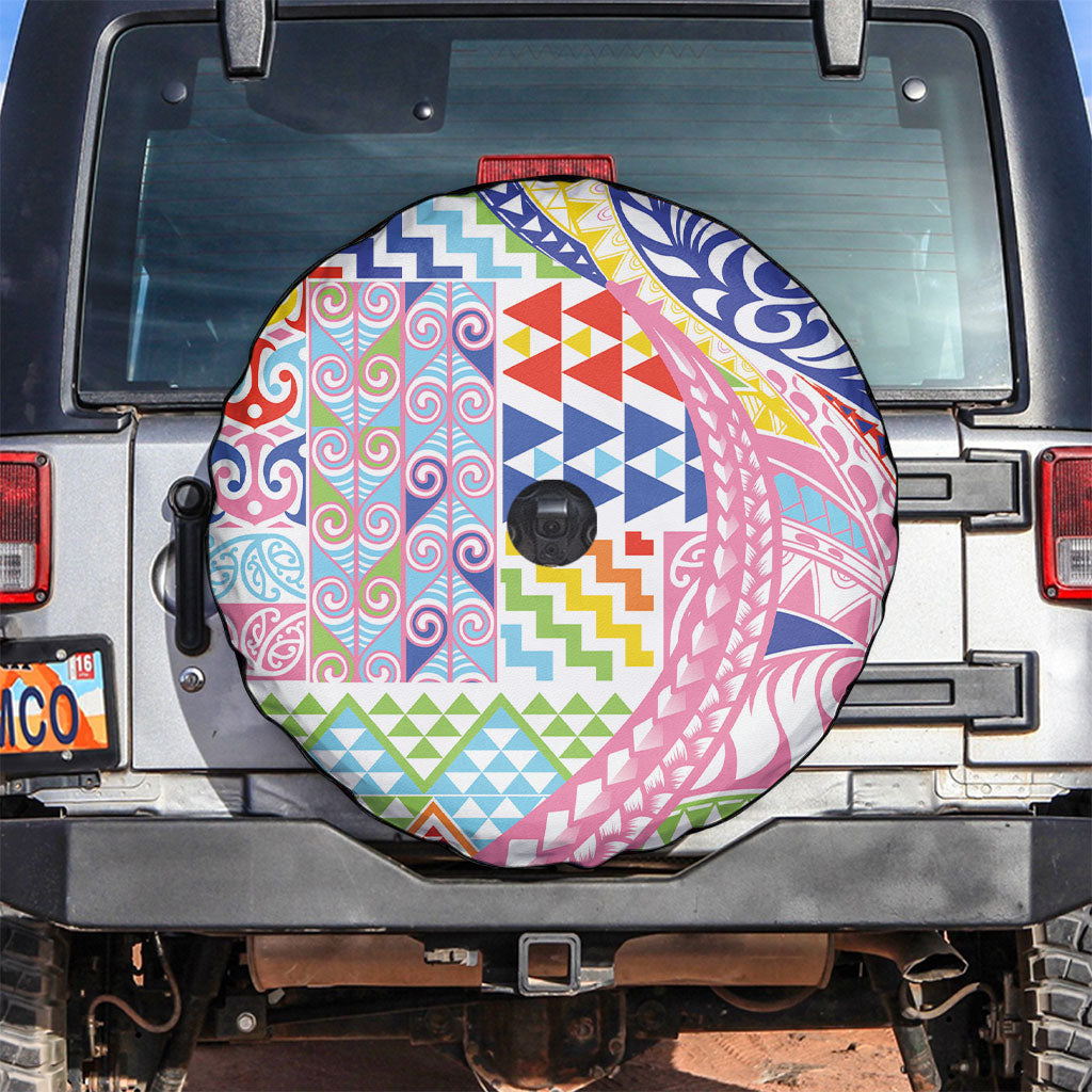 Maori Kowhaiwhai Taniko Patchwork Rainbow Motifs Spare Tire Cover